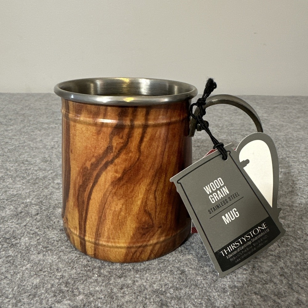 THIRSTYSTONE by Cambridge Stainless Steel Wood Pattern Beer Stein Mug 20 Oz -NEW